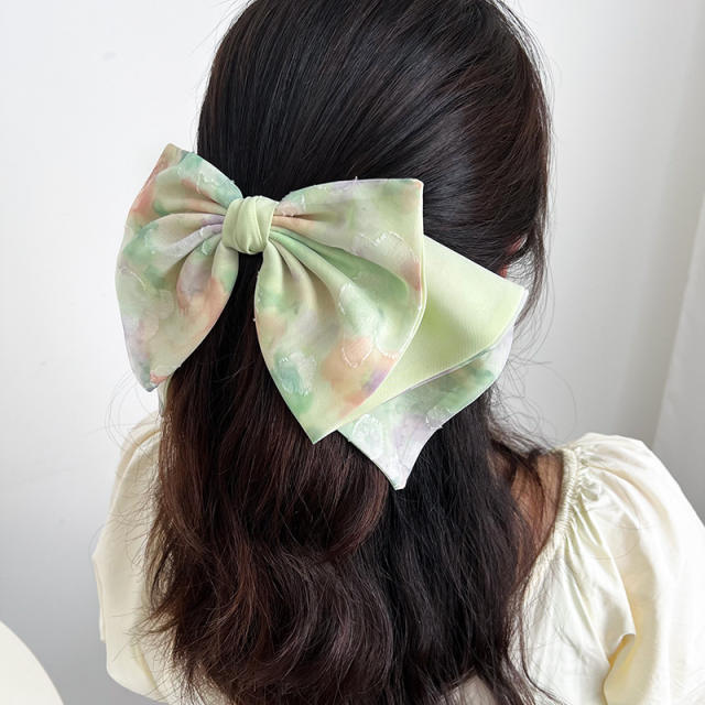 Spring tie dry two layer bow french barrette hair clips