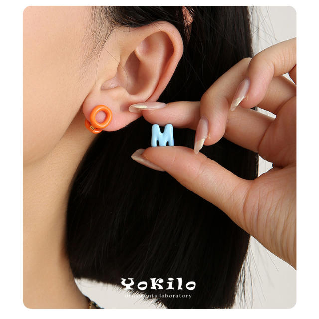 Y2K color enamel copper material initial letter studs earrings 1pcs price