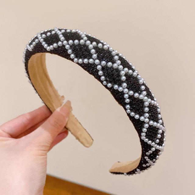 Luxury colorful rhinestone pearl bead diamond headband