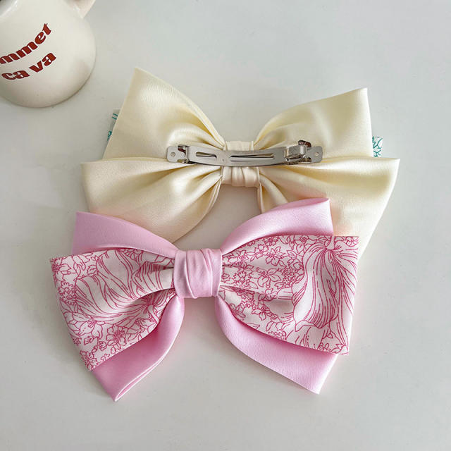 Sweet bow two layer large size french barrette hair clips