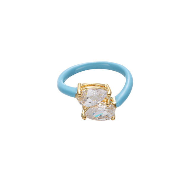 Y2K blue yellow enamel copper cubic zircon finger rings