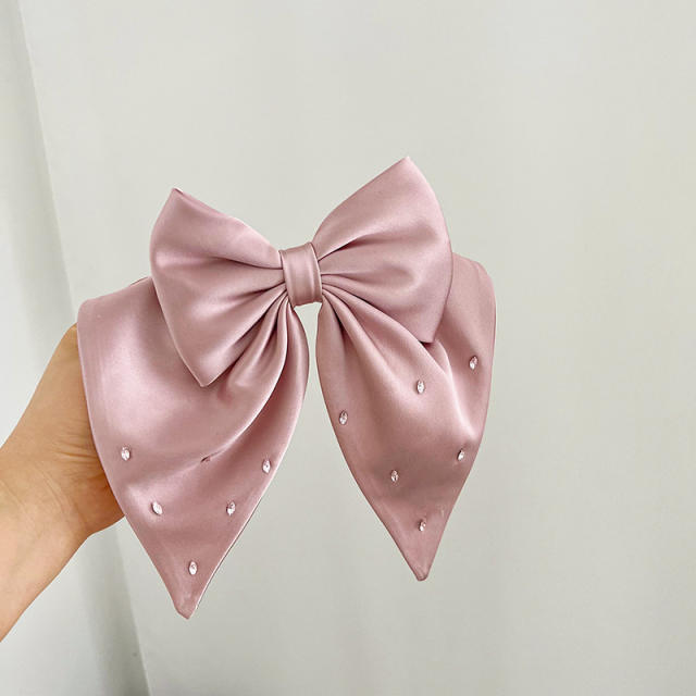 Korean fashion plain satin diamond bow french barrette hair clips