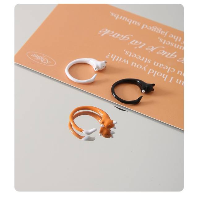 Y2K sweet kitty color enamel openning rings