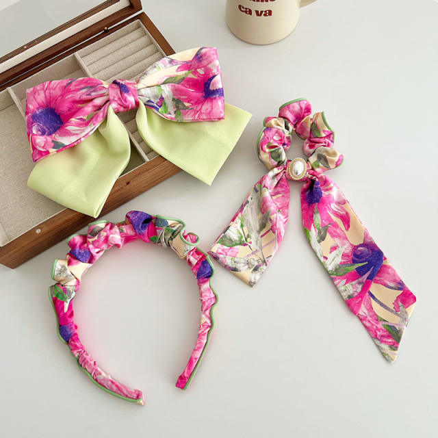 Spring rose flower pattern headband scrunchies