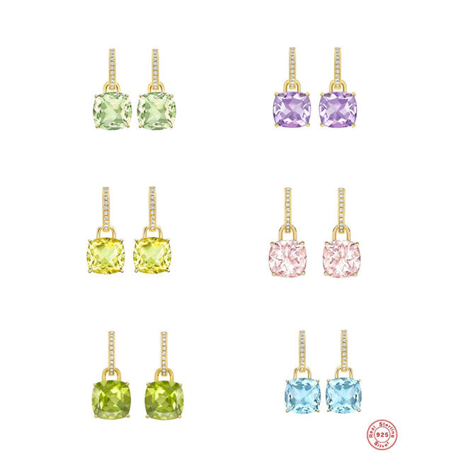 925 sterling silver elegant color cubic zircon drop earrings