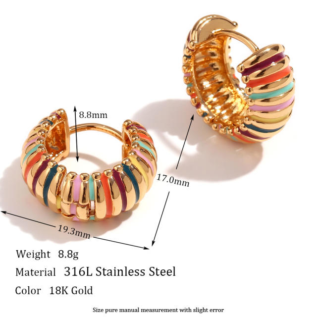 18K color enamel chunky stainless steel samll hoop earrings