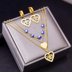 Vintage heart pendant evil eye stainless steel necklace earrings