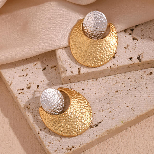 18KG color matching geometric shape chunky stainless steel studs earrings