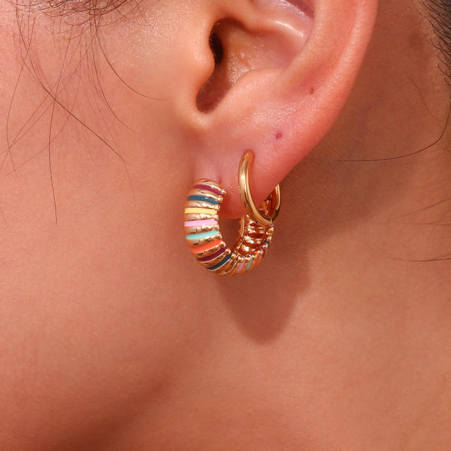 18K color enamel chunky stainless steel samll hoop earrings