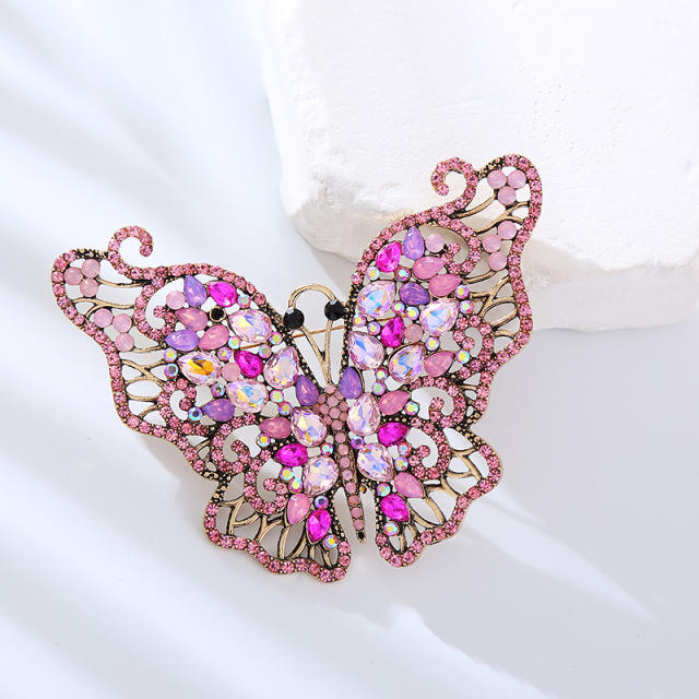 Delicate colorful rhinestone diamond butterfly alloy brooch