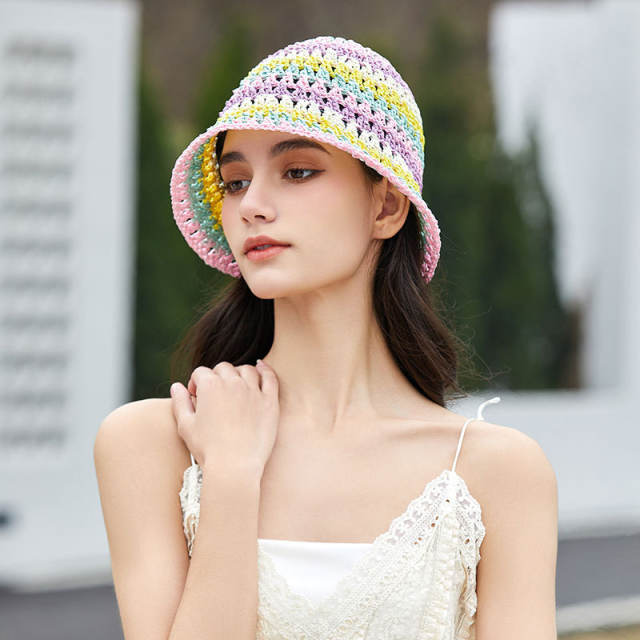 Summer colorful corchet bucket hat