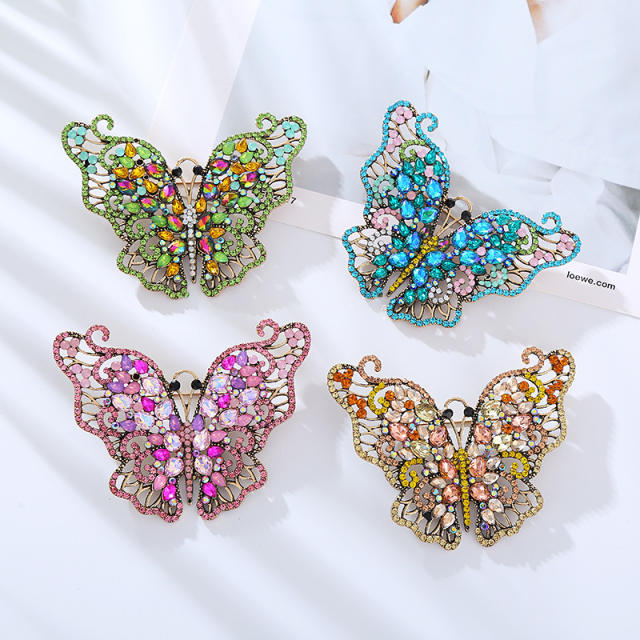 Delicate colorful rhinestone diamond butterfly alloy brooch