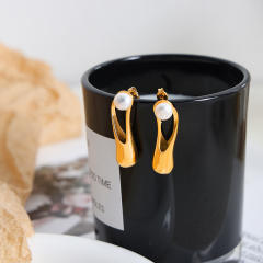 Personality water pearl geometric shape stainless steel earrings