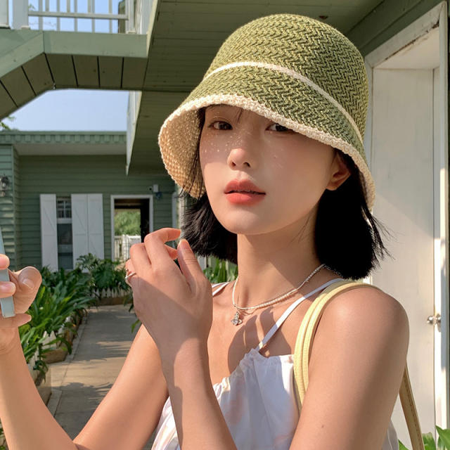 Korena fashion vintage plain color corchet bucket hat