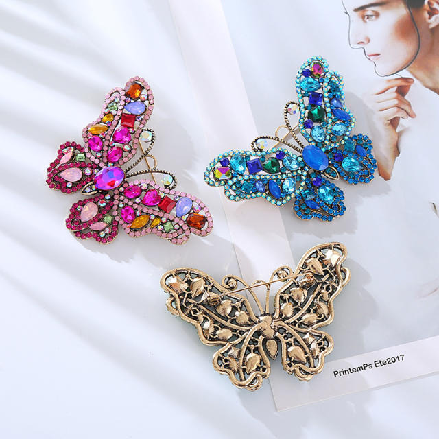 Delicate colorful rhinestone glass crystal butterfly alloy brooch