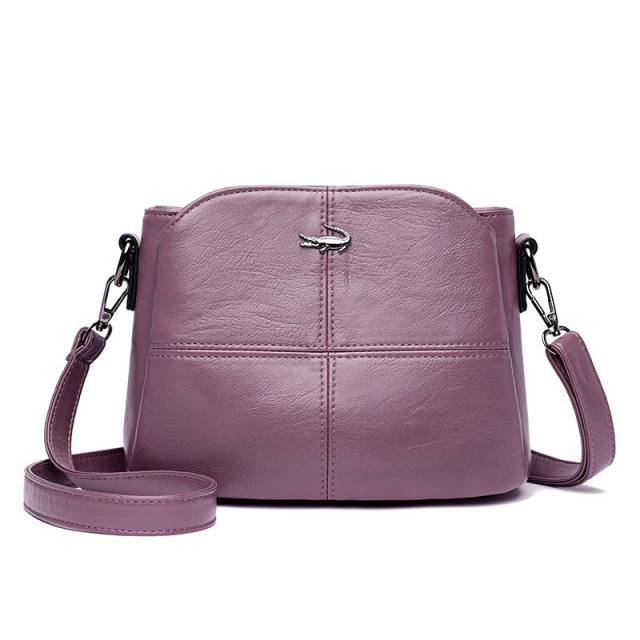 Fashionable soft PU leather plain color crossbody bag