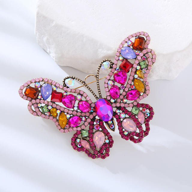 Delicate colorful rhinestone glass crystal butterfly alloy brooch