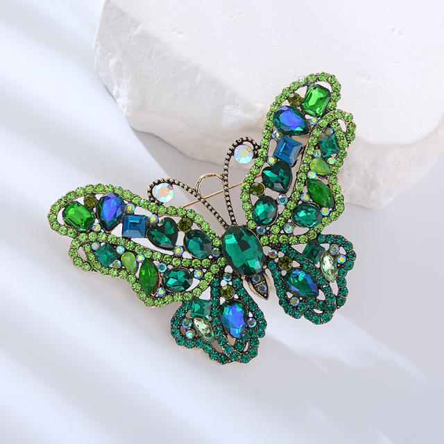 Delicate colorful rhinestone glass crystal butterfly alloy brooch