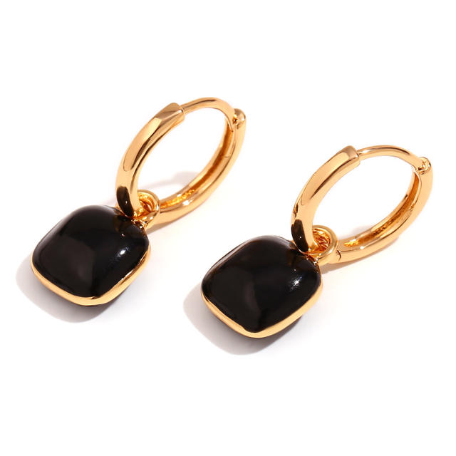 18K gold plated enamel square black stainless steel huggie earrings