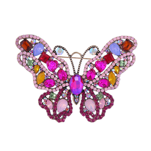 Delicate colorful rhinestone glass crystal butterfly alloy brooch