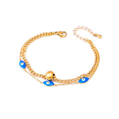 Vintage enamel blue eye evil eye two layer stainless steel necklace