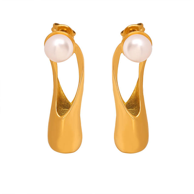 Personality water pearl geometric shape stainless steel earrings