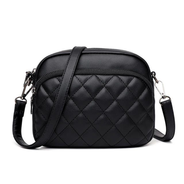 Classic plain color quilted pattern PU leather crossbody bag