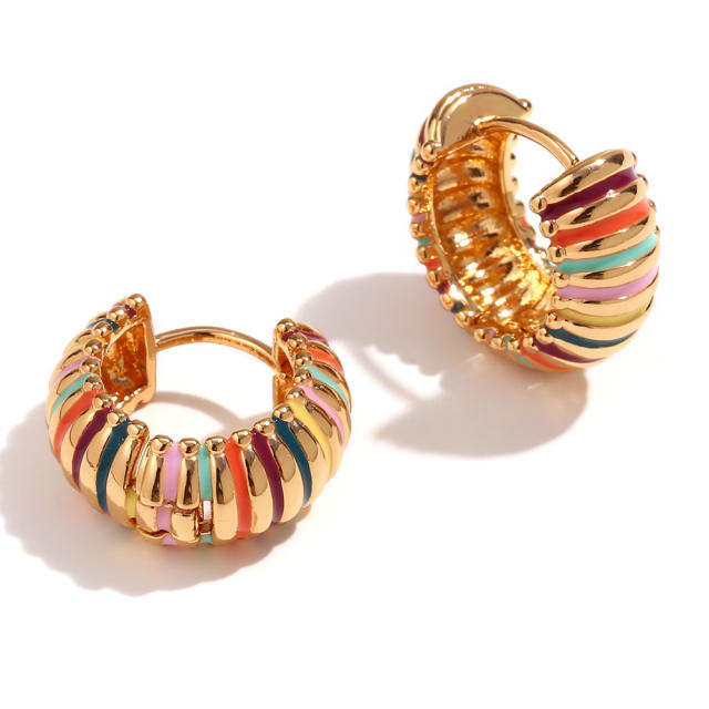 18K color enamel chunky stainless steel samll hoop earrings