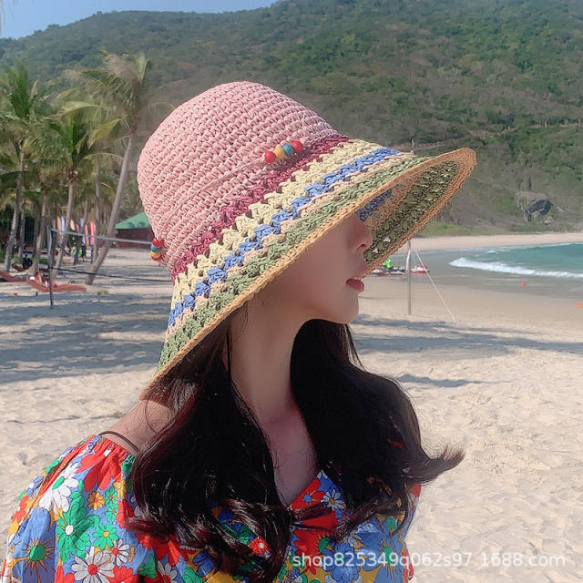 Summer colorful corchet big brim bucket hat summer hat