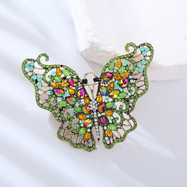 Delicate colorful rhinestone diamond butterfly alloy brooch