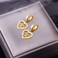 Vintage heart pendant evil eye stainless steel necklace earrings
