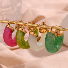 Spring summer colorful chunky acrylic stainless steel hoop earrings