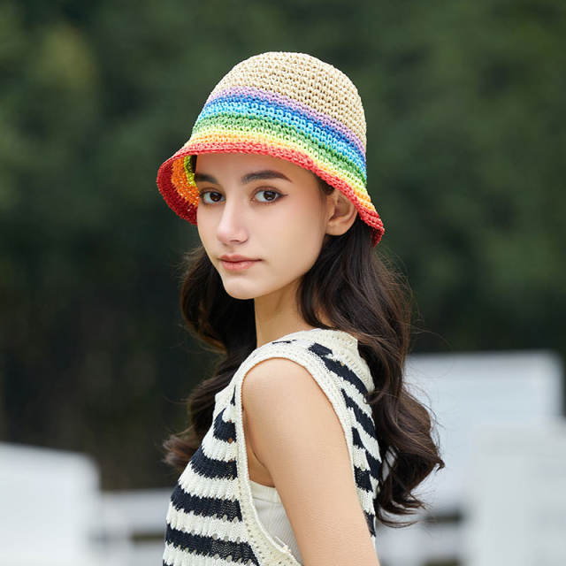 Pretty rainbow series corchet bucket hat