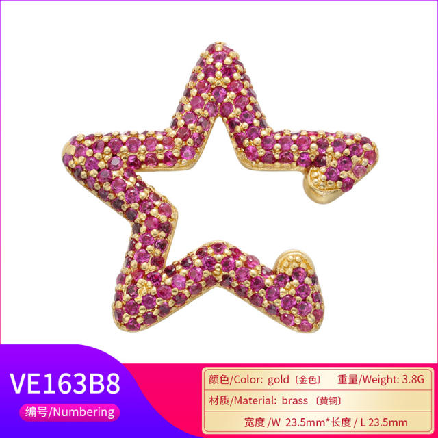 Delicate pave setting color cubic zircon star copper ear cuff 1pcs price