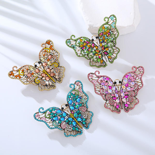 Delicate colorful rhinestone glass crystal butterfly alloy brooch