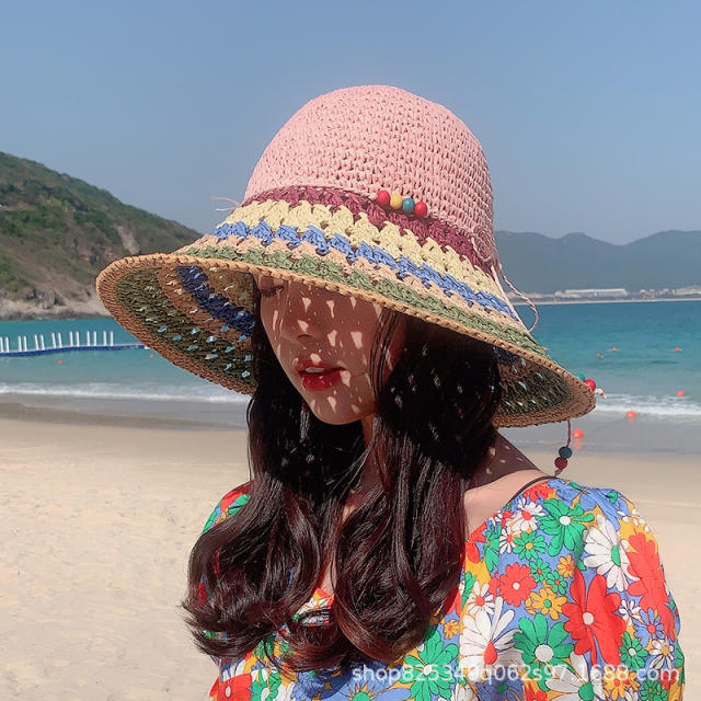 Summer colorful corchet big brim bucket hat summer hat