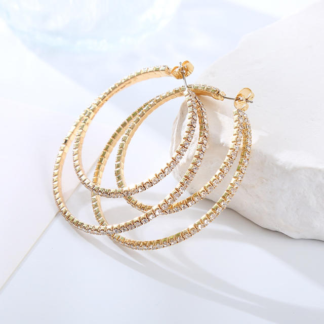 Delicate color diamond large hoop earrings