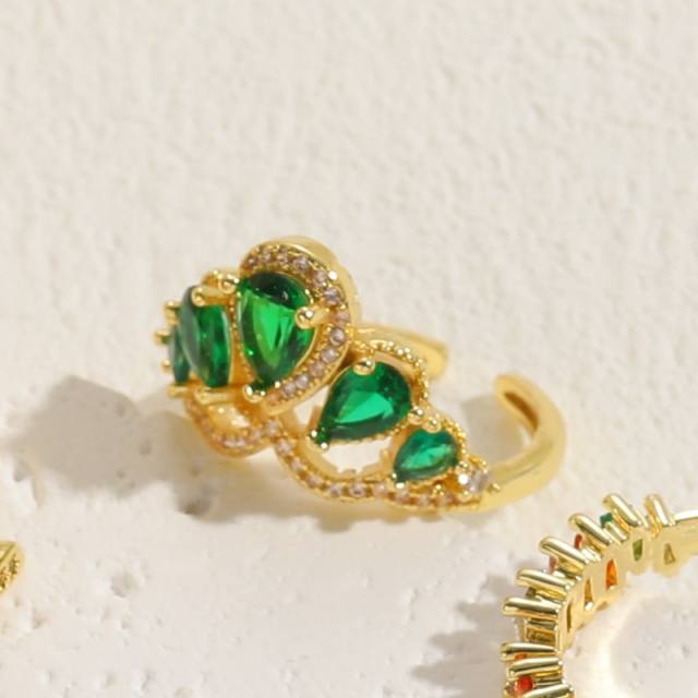 14K real gold plated emerald rainbow cz copper openning rings