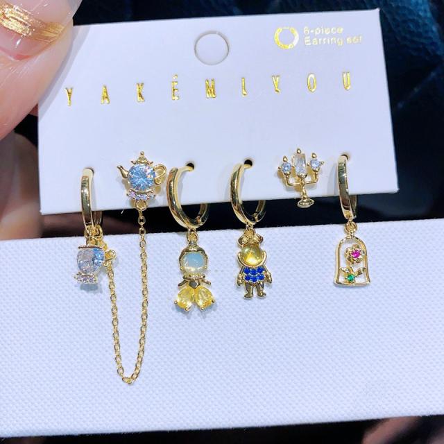 Delicate Fairy tale princess prince cubic zircon huggie earring set