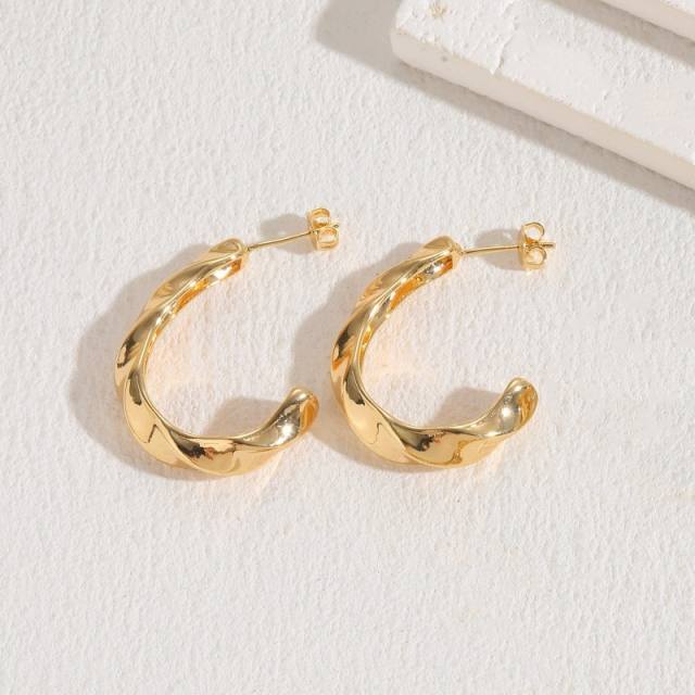 14K gold plated copper chunky geometric shape hoop earrings
