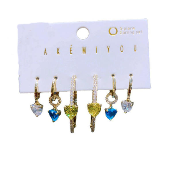 Delicate colorful heart cubic zircon diamond earrings set