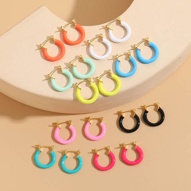 Y2K sweet candy cream color enamel u shape copper huggie earrings