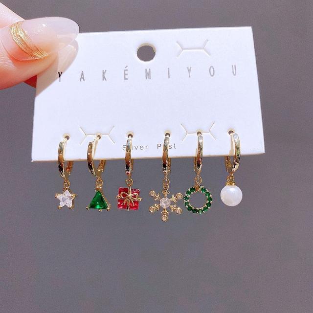 Delicate color cubic zircon christmas series huggie earrings set