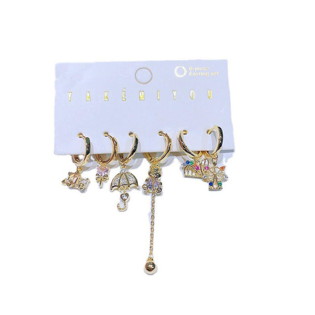 Cute playground color cubic zircon copper huggie earrings set