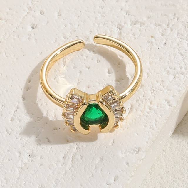 14K real gold plated emerald rainbow cz copper openning rings