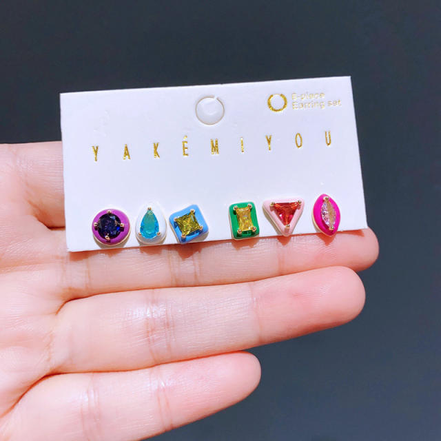 925 needle color enamel cubic zircon studs earring set