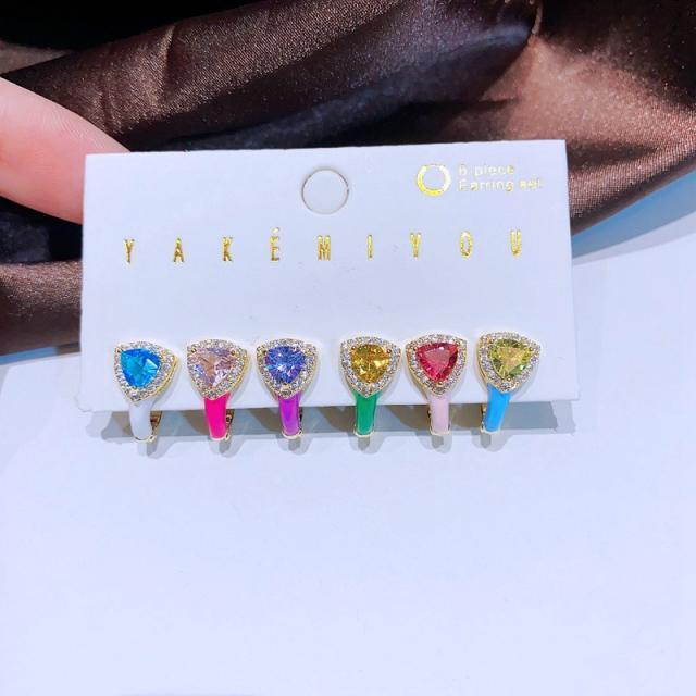 Luxury color enamel heart cubic zircon huggie earring set