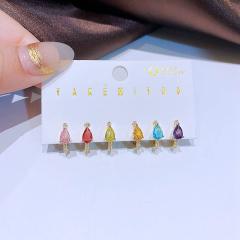Elegant color teardrop cubic zircon diamond huggie earring set