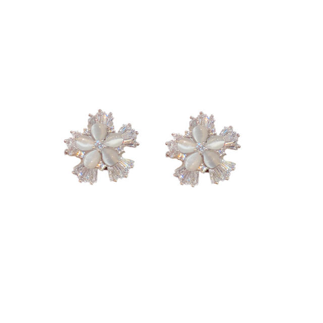 Delicate opal stone diamond flower daisy copper ear cuff clip on earrings