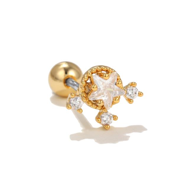 Gold color cubic zircon star piercing earrings cartilage earrings